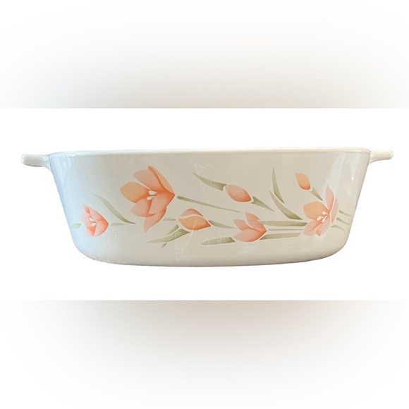 Corningware peach floral A-2-B 2 Liter baking dish & pyrex A-9-C glass top - Picture 4 of 14